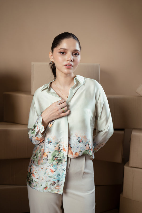 Art Eyes Floral Satin Button Up - Licci