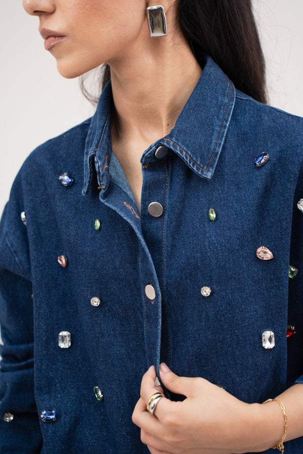 Beaded Denim Over Shirt