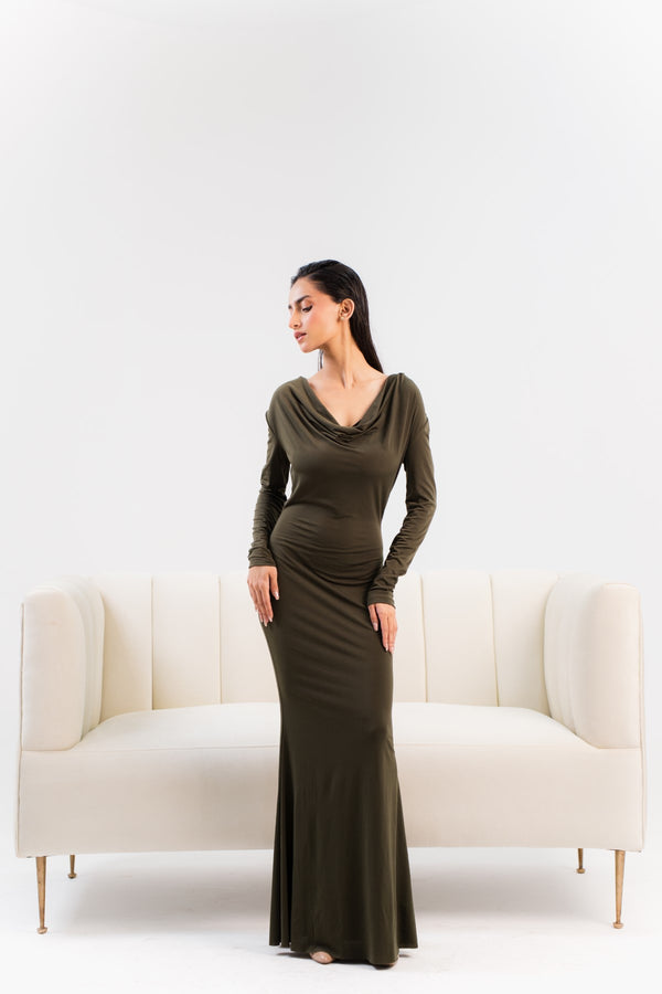 Autumnal Cowl-neck Dress - Licci