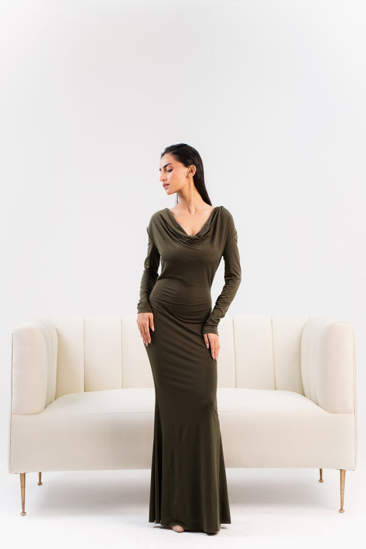 Autumnal Cowl-neck Dress - Licci