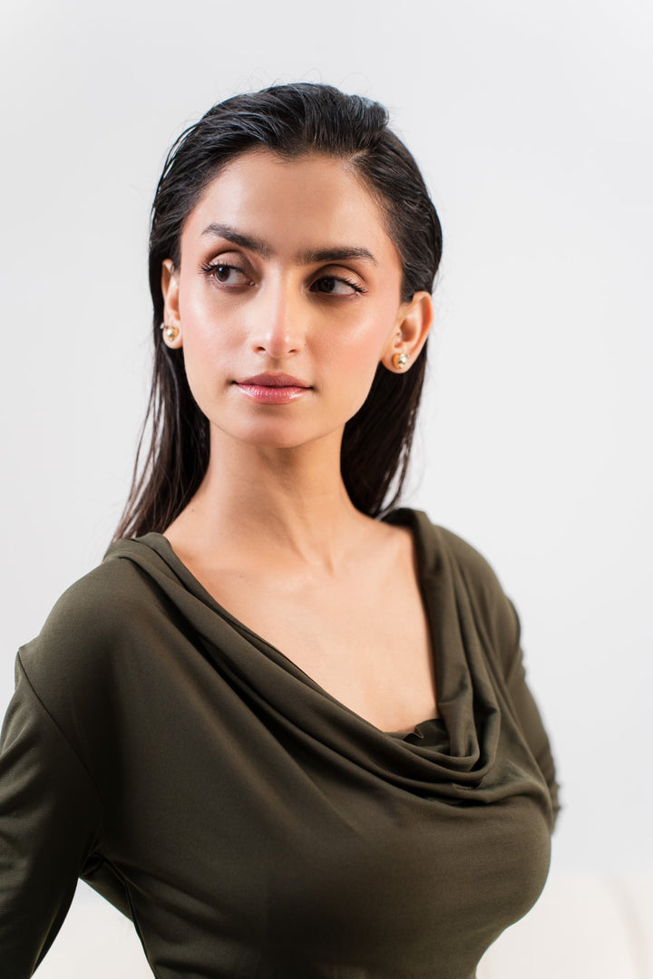 Autumnal Cowl-neck Dress - Licci