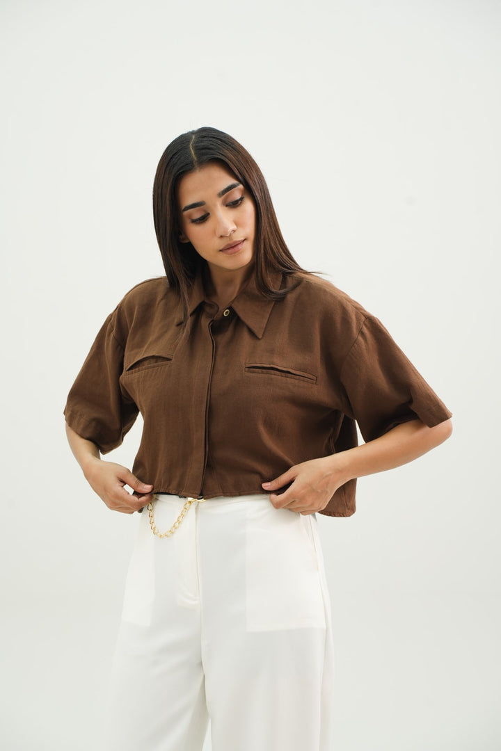 Cristaline Boxy Fit Collared Button Up - Licci