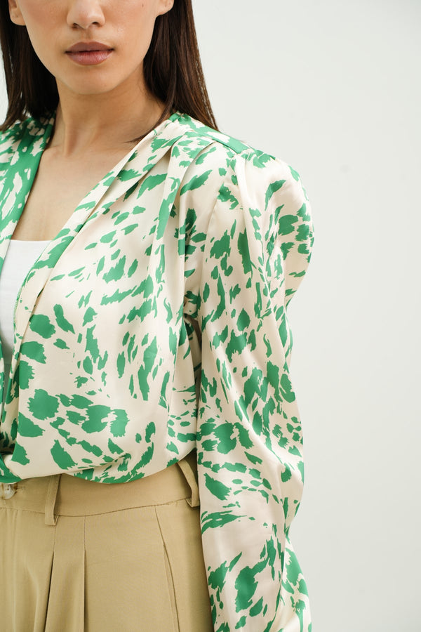 Abstract Bodysuit With Puffy Sleeves & Padded Shoulders