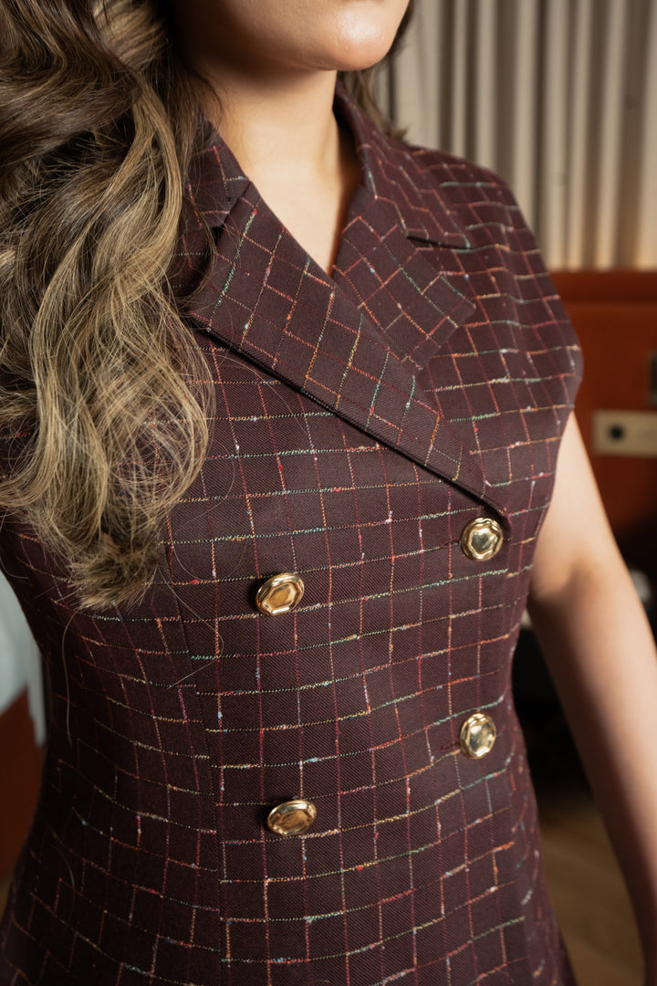 Patterned Double Breasted Vest - Licci