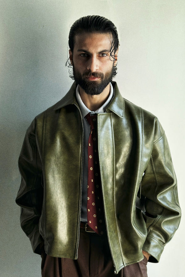 Olive Leather Jacket - Men