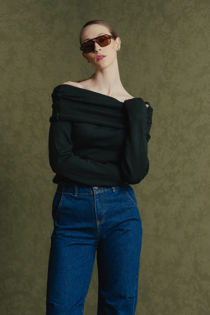 Forest Green Off-shoulder Top - Licci