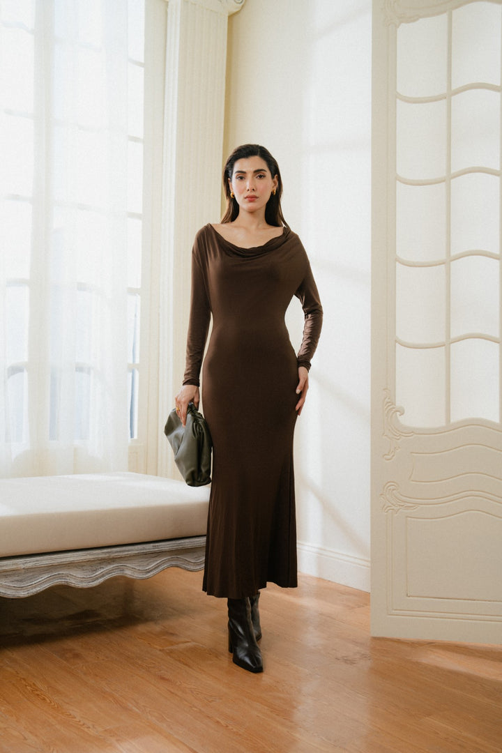Autumnal Cowl-neck Dress - Licci